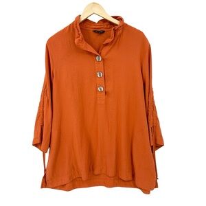 JOHN MARK Tunic Top Boho Cinch Sleeves Orange